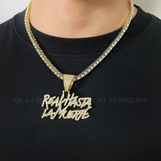 Hip Hop Street Style realhasta lamuerte Letter Bling Pendant Necklace 4mm Bling chain Iced out Bling For Rapper Cool Jewelry